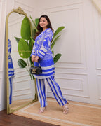 Blue Abstract Muslin Co-ord Set