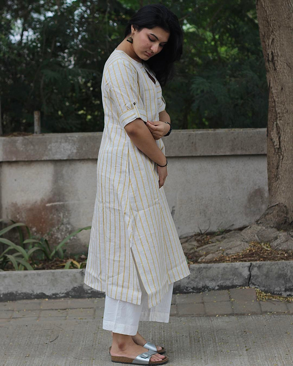 Premium linen Lemon Stripe Long kurta