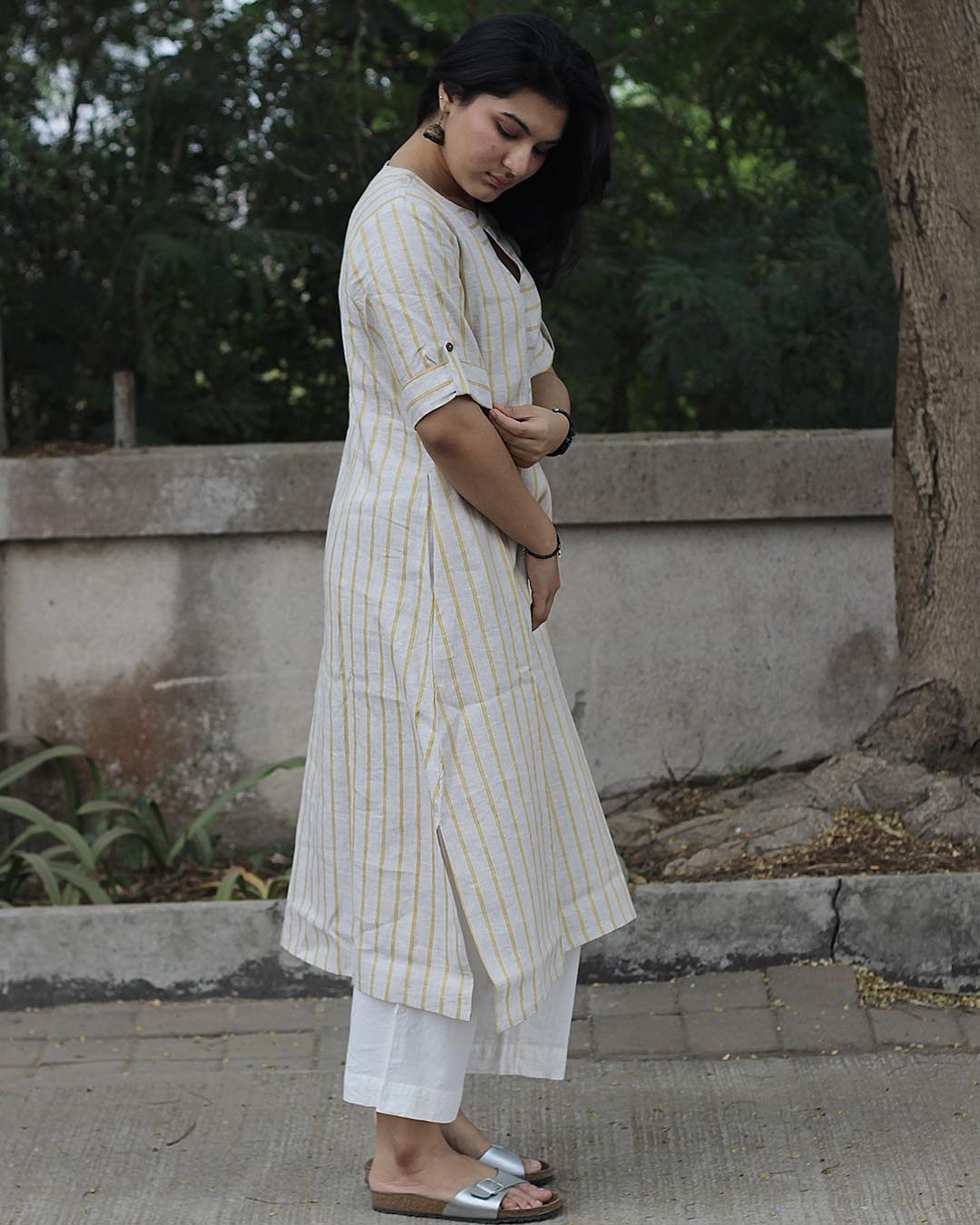 Premium linen Lemon Stripe Long kurta