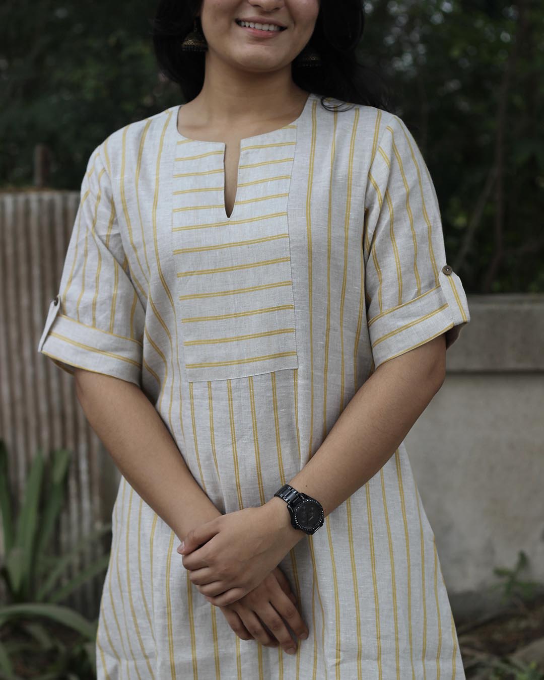 Premium linen Lemon Stripe Long kurta