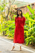 Ishani Red Chikankari Chanderi Kurta Pant Set