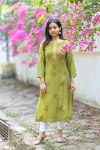 Niyara Olive Green Chikankari Kurta Pant Set