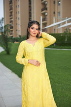 Oindrila Yellow Chikankari Kurta Palazzo Set