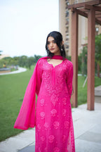 Mounika Dark Rani Pink Chikankari Kurta Palazzo Set