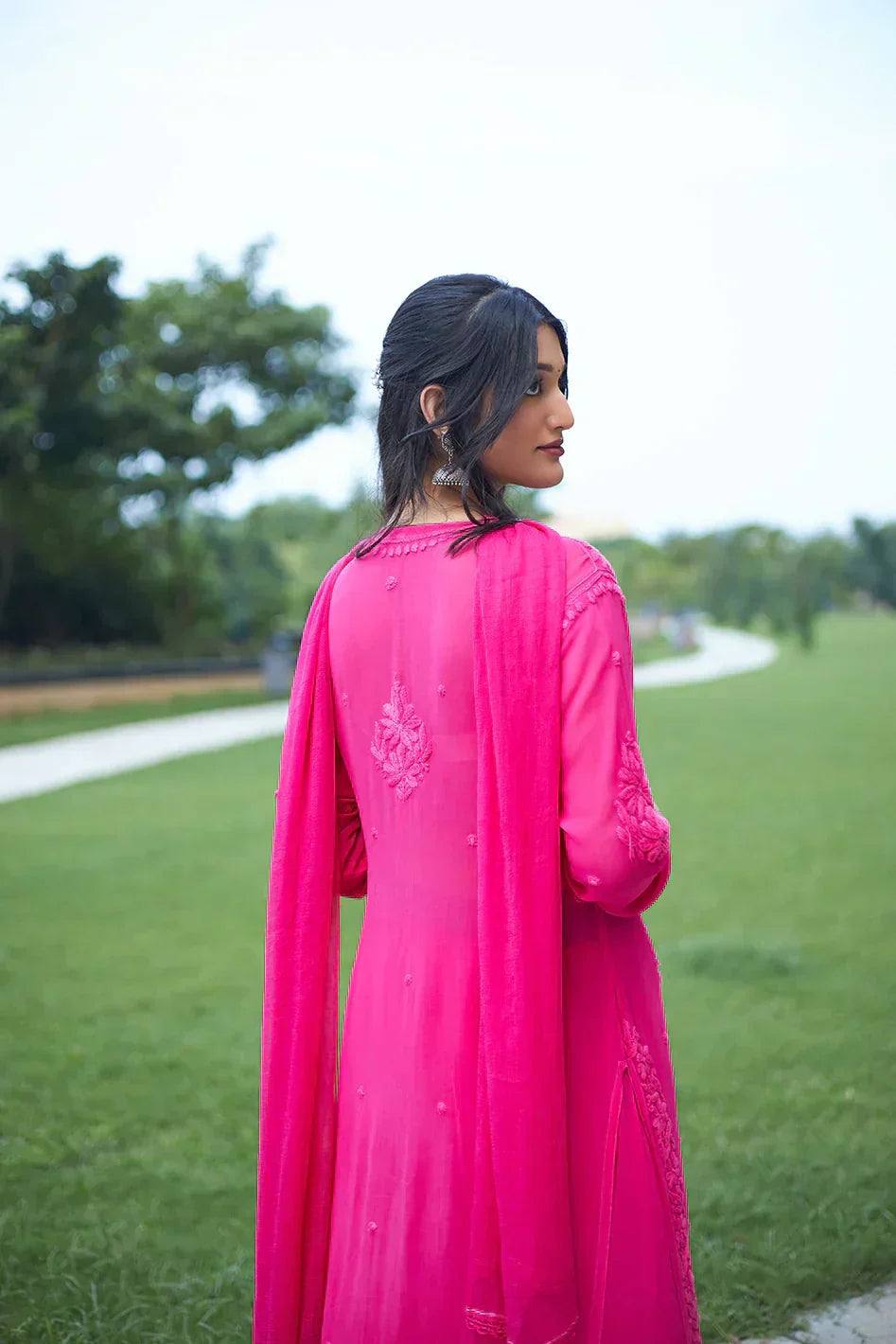 Mounika Dark Rani Pink Chikankari Kurta Palazzo Set