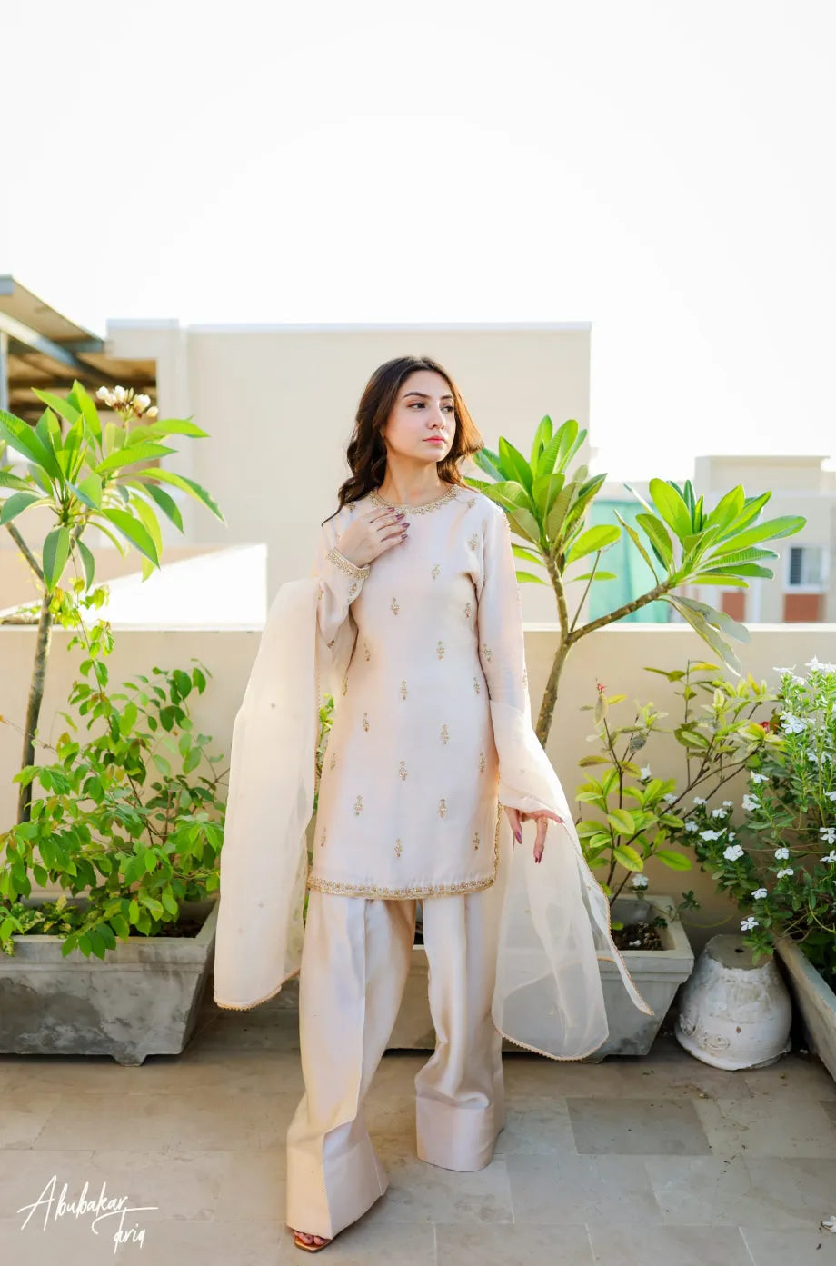 Riya Ivory Embellished Kurta Farshi Set