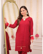 Maroon Red Roman Silk Pearl Co-ord Set