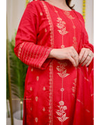 Red Silk Jacquard Festive Suit Set