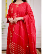 Red Silk Jacquard Festive Suit Set