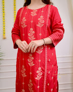 Red Silk Jacquard Festive Suit Set