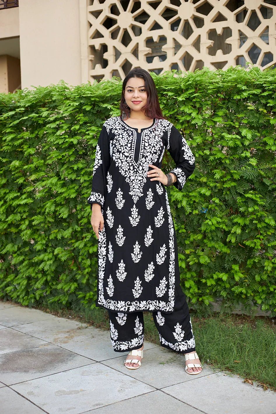 Sharika Black Chikankari Kurta Palazzo Set
