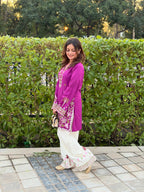 Anvika  Fuchsia Bloom Embroidered Kurta Palazzo Set