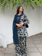 Noor-e-Navy Floral Cotton Farshi Suit Set