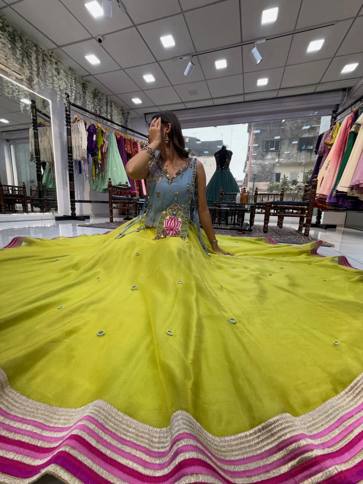 Gulabo Lime Green Rajwadi Lehenga Choli