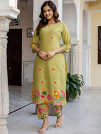 Green Printed Pure Cotton Straight Kurta Trouser Set