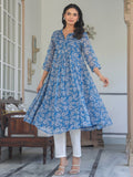 Niva's Women's Blue Chiffon Lurex Floral Printed A-line Kurta