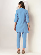 Niva's Women's Light Blue Cotton Solid A-line Co-ord Set