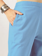 Niva's Women's Light Blue Cotton Solid A-line Co-ord Set
