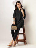 Niva's Women's Black Cotton Solid A-line Co-ord Set