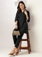 Niva's Women's Black Cotton Solid A-line Co-ord Set