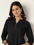 Niva's Women's Black Cotton Solid A-line Co-ord Set