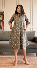 June Cotton Shirt Dress - Grey