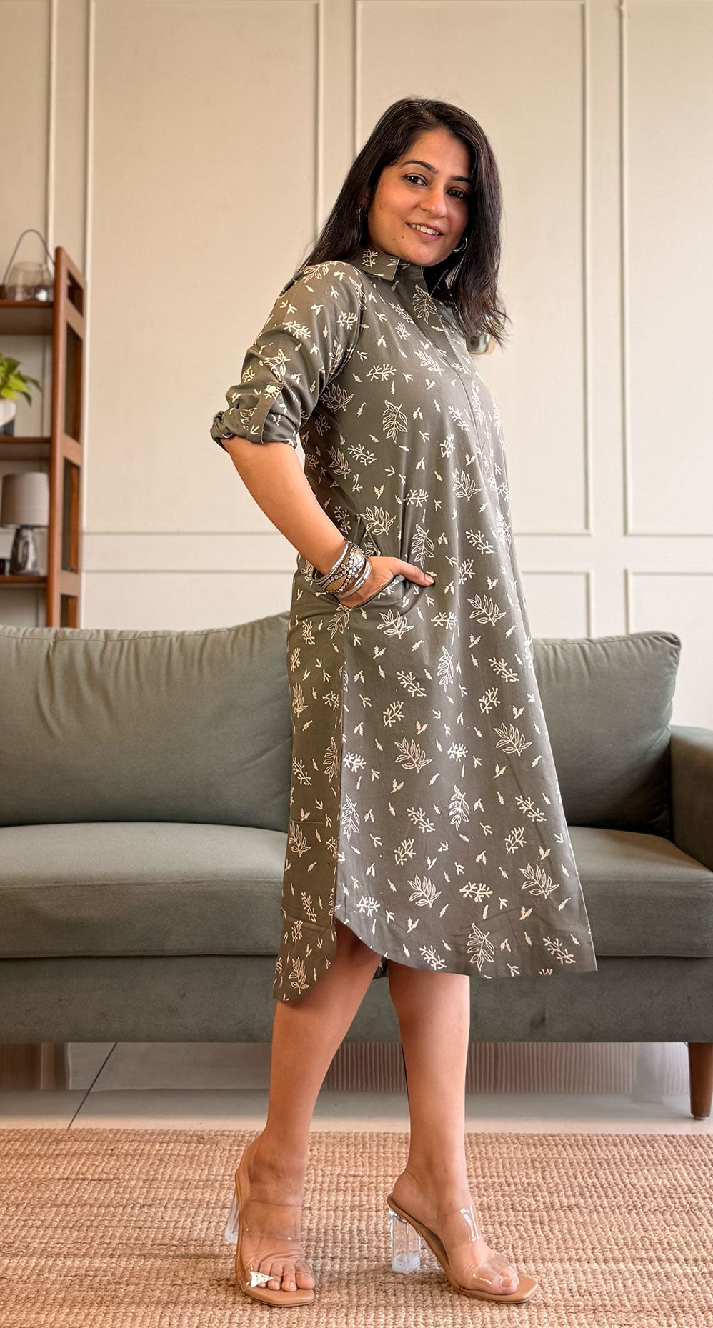 June Cotton Shirt Dress - Grey