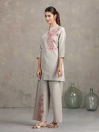 Light Gray Floral Embroidered Straight Co-ord Set
