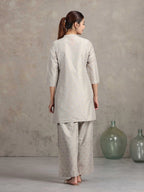 Light Gray Floral Embroidered Straight Co-ord Set