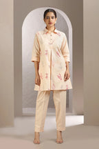 Light Peach Slub Cotton Embroidered Straight Kurta and Pant Set