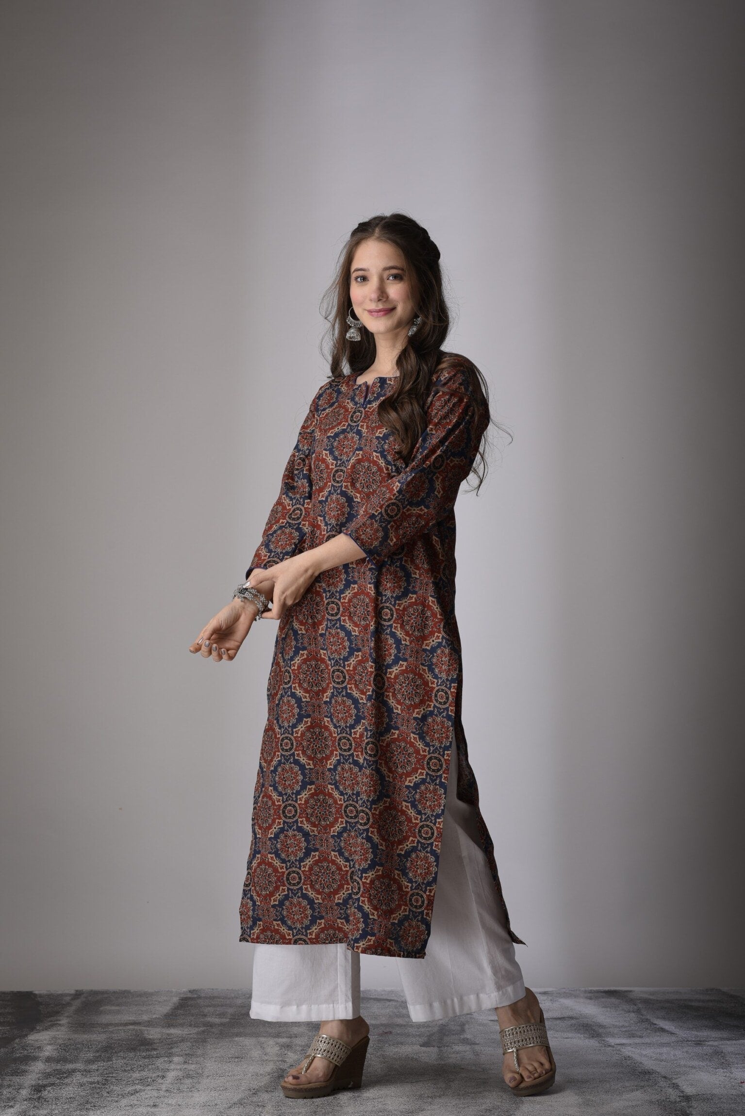 Maroon Blue Straight Kurta