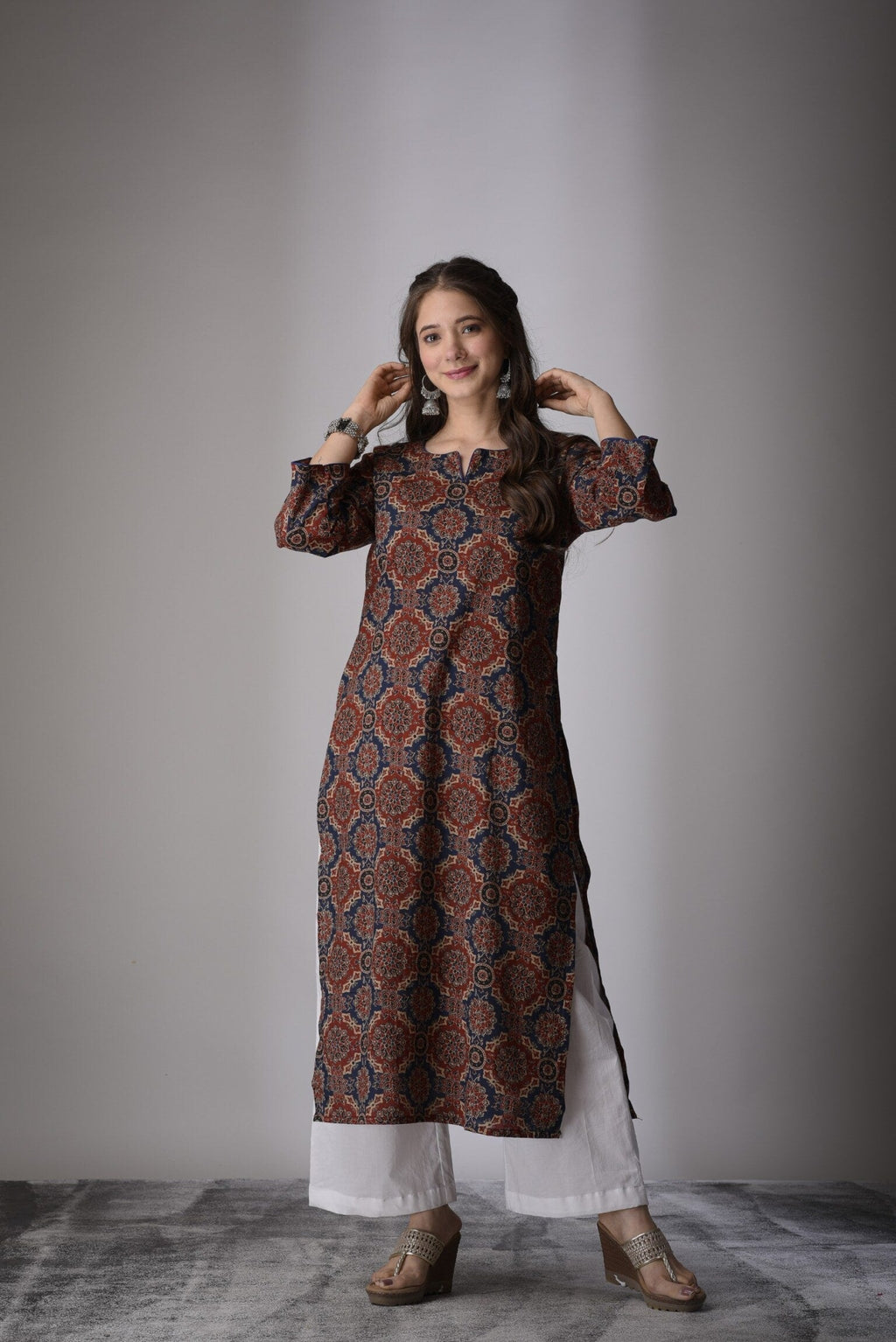 Maroon Blue Straight Kurta