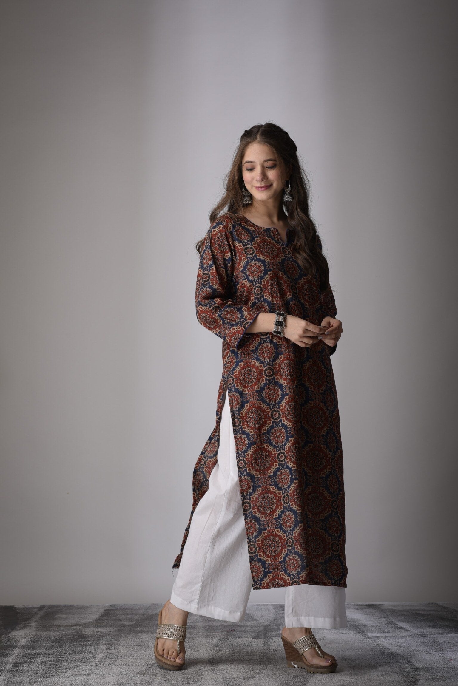 Maroon Blue Straight Kurta