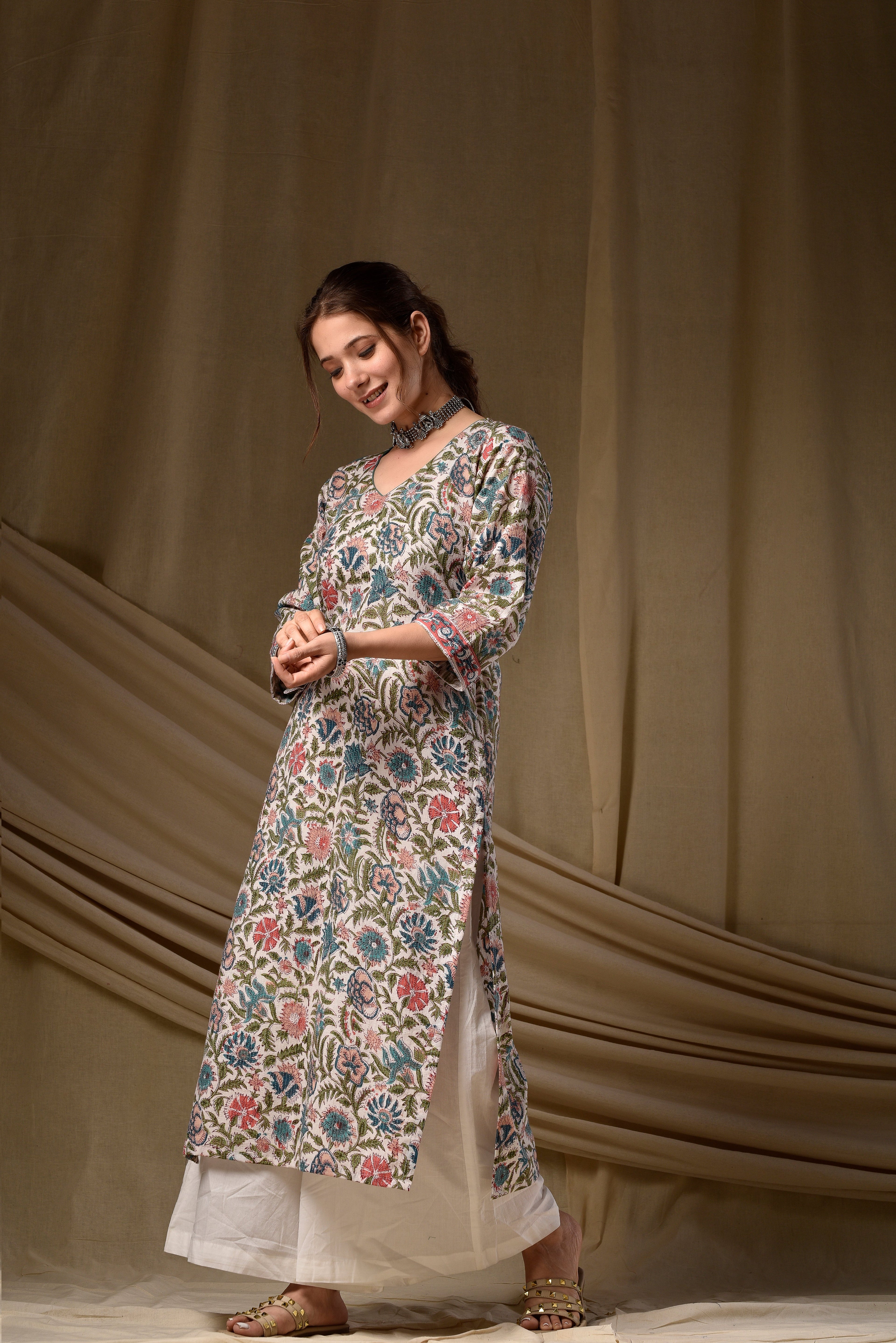 Blue Kantha Straight Kurta