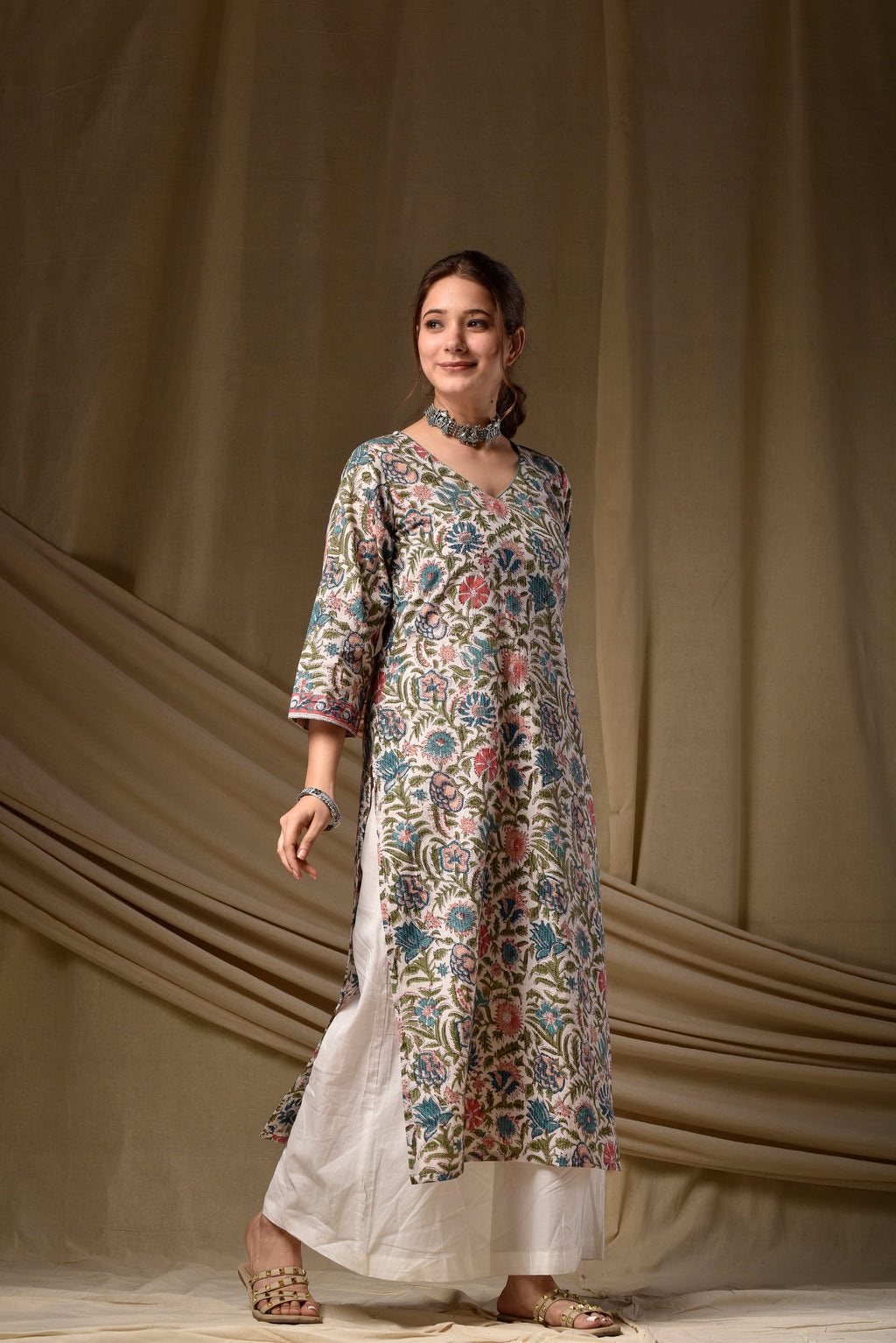 Blue Kantha Straight Kurta