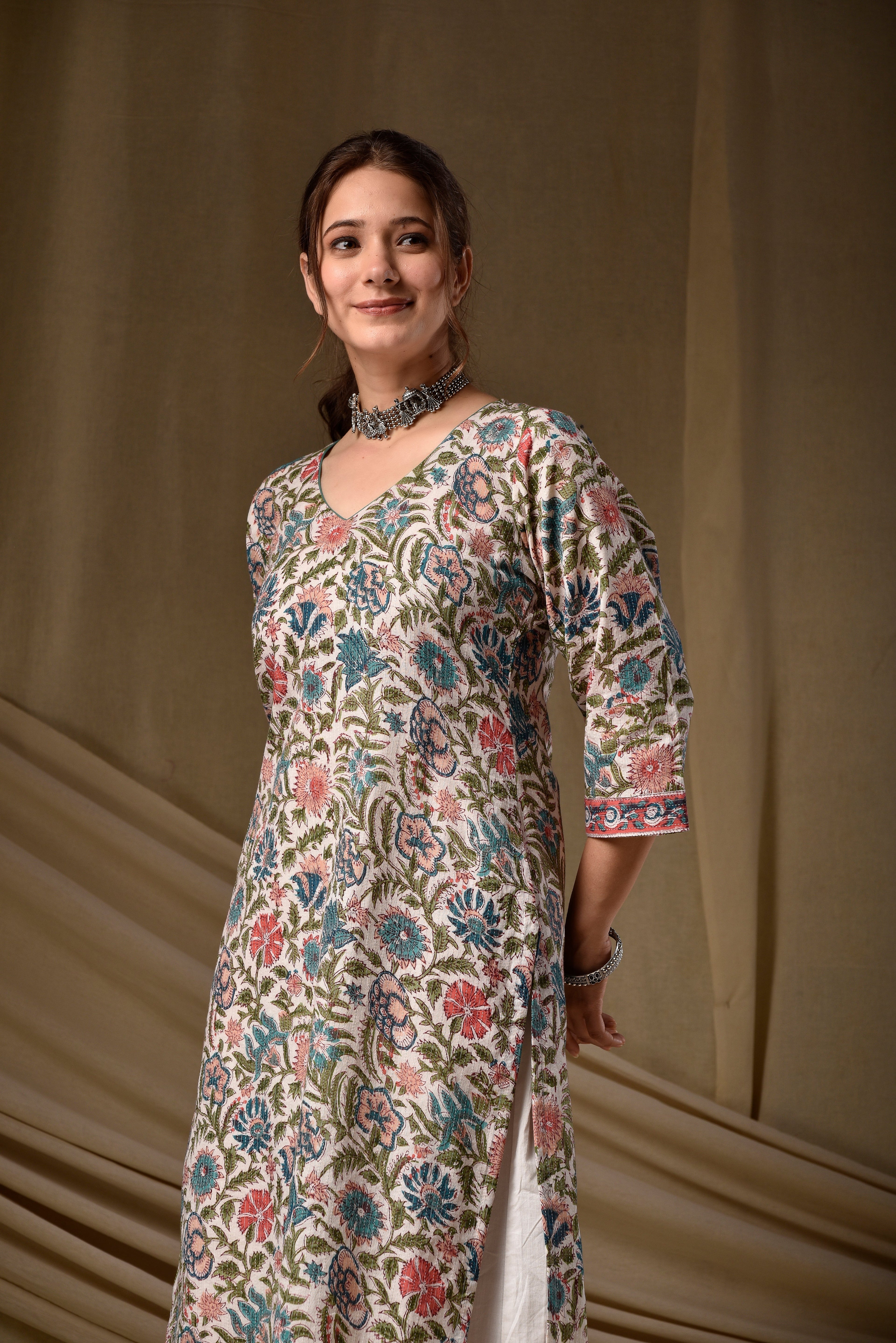 Blue Kantha Straight Kurta