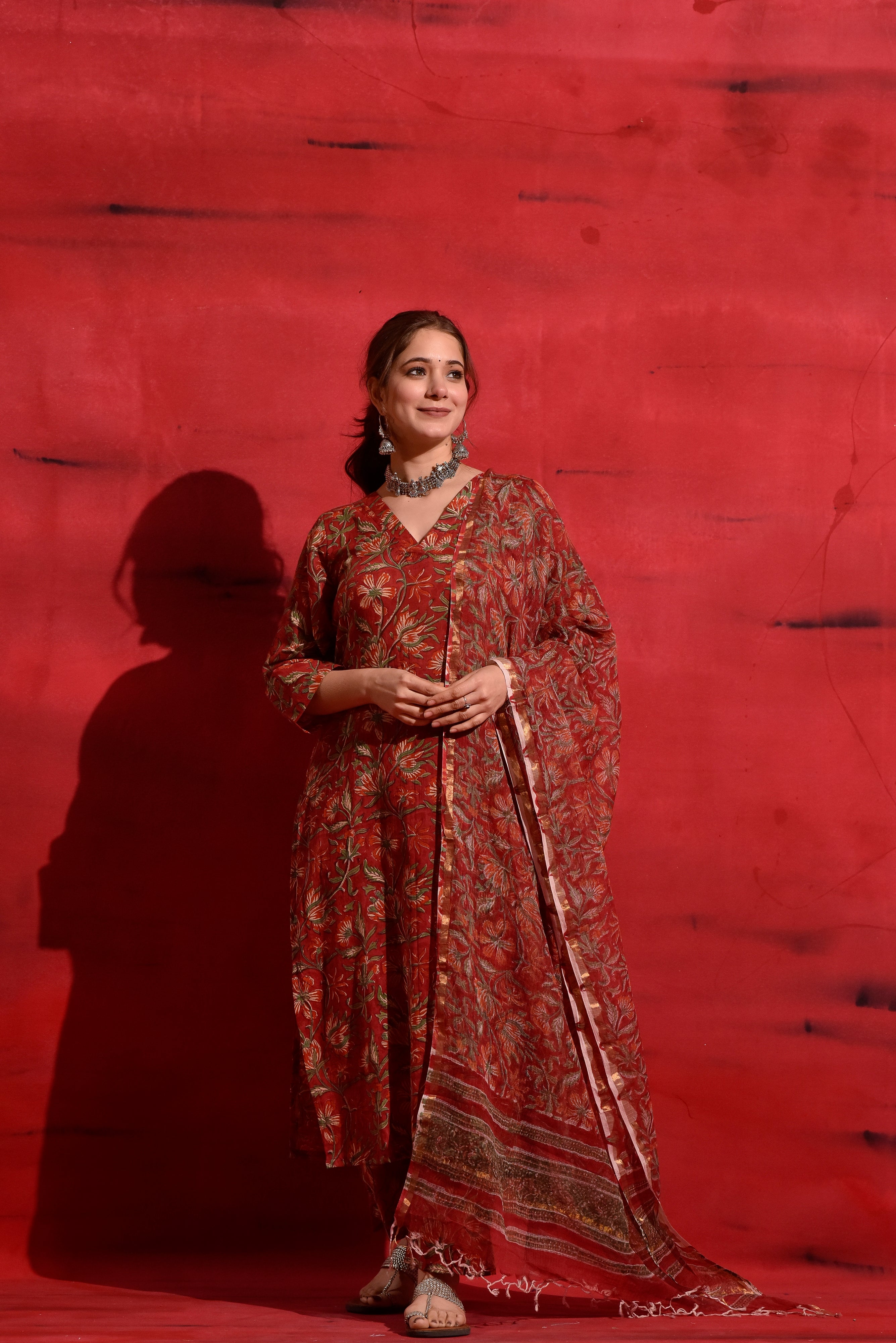 Red Kalamkari Suit Set