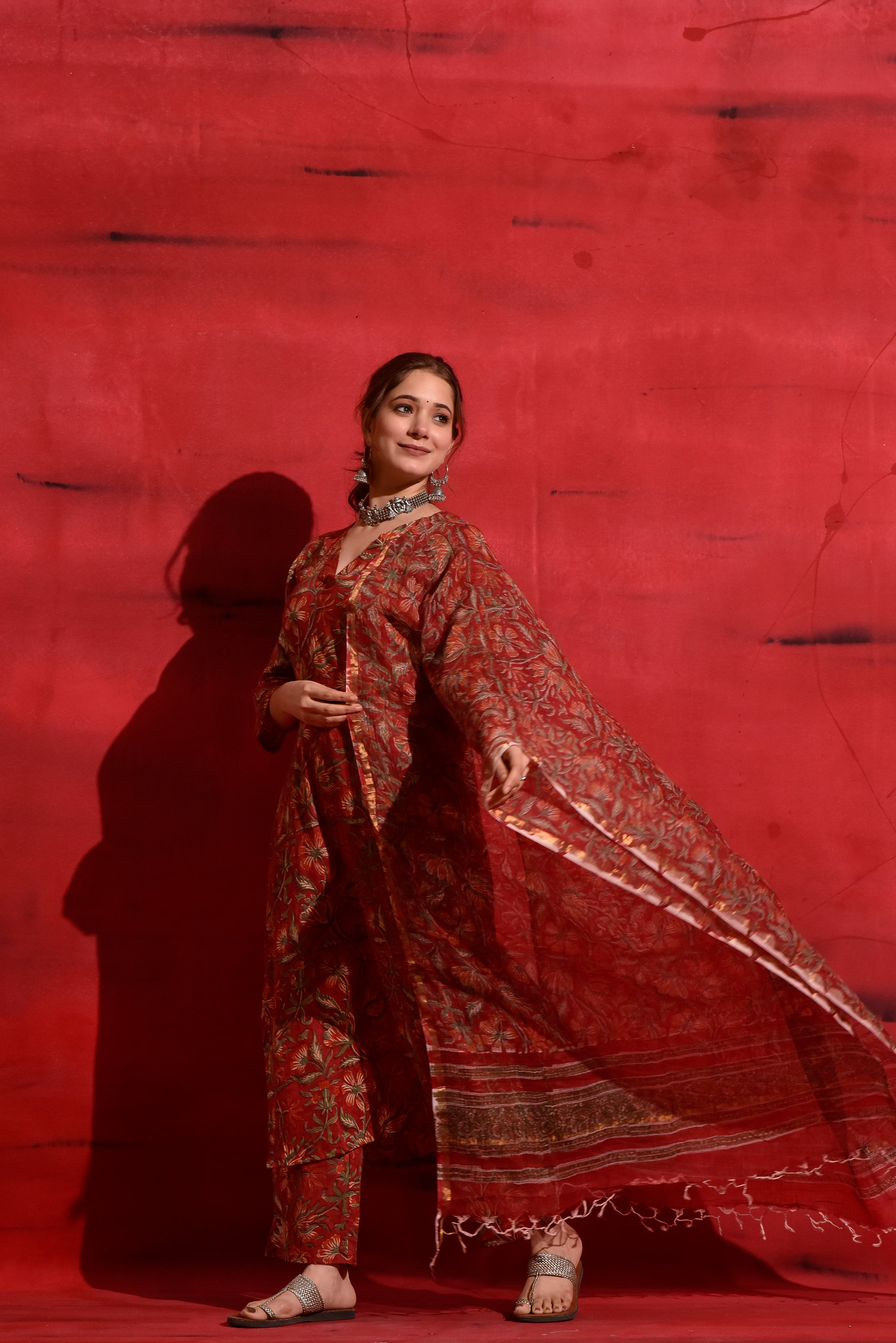 Red Kalamkari Suit Set
