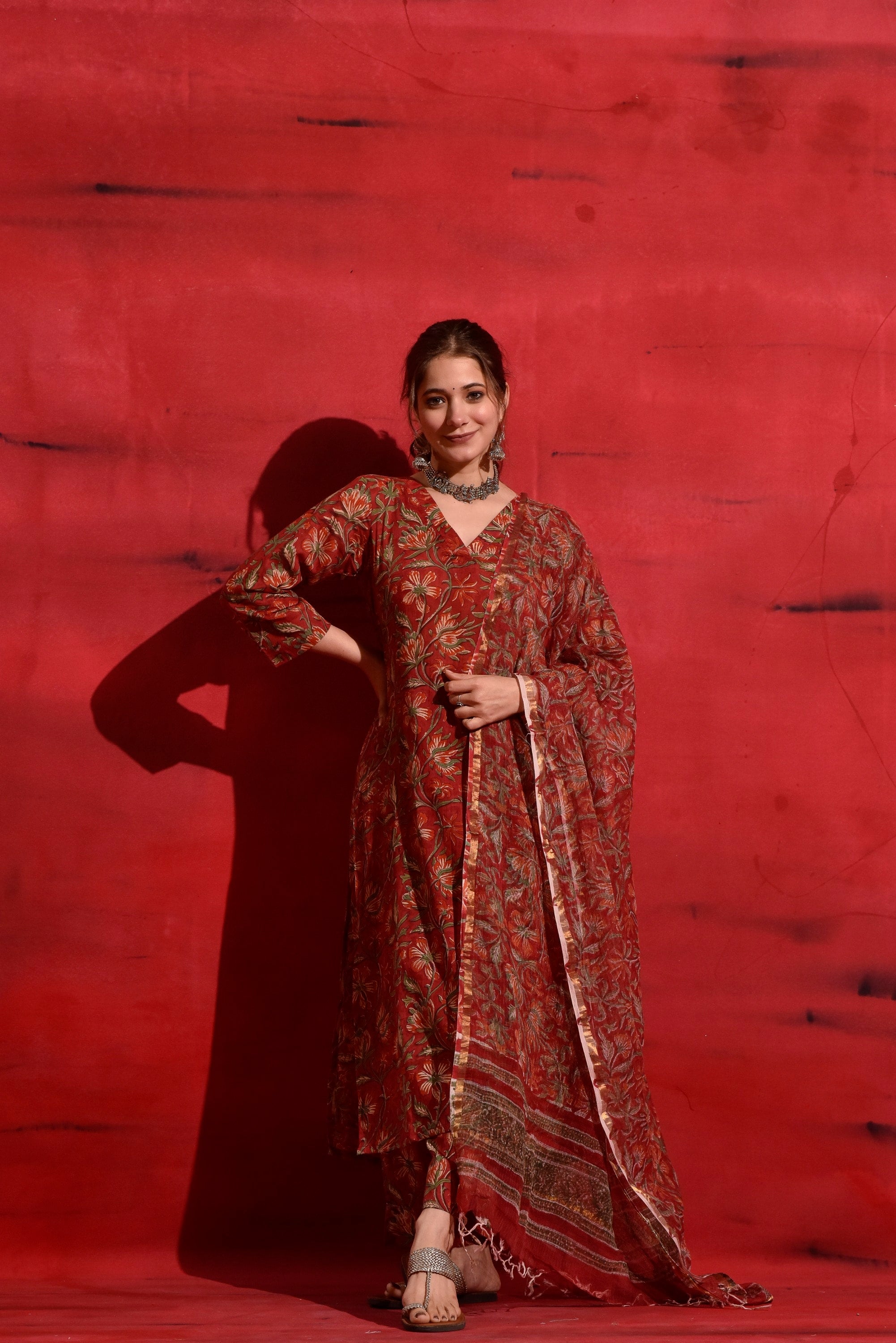 Red Kalamkari Suit Set