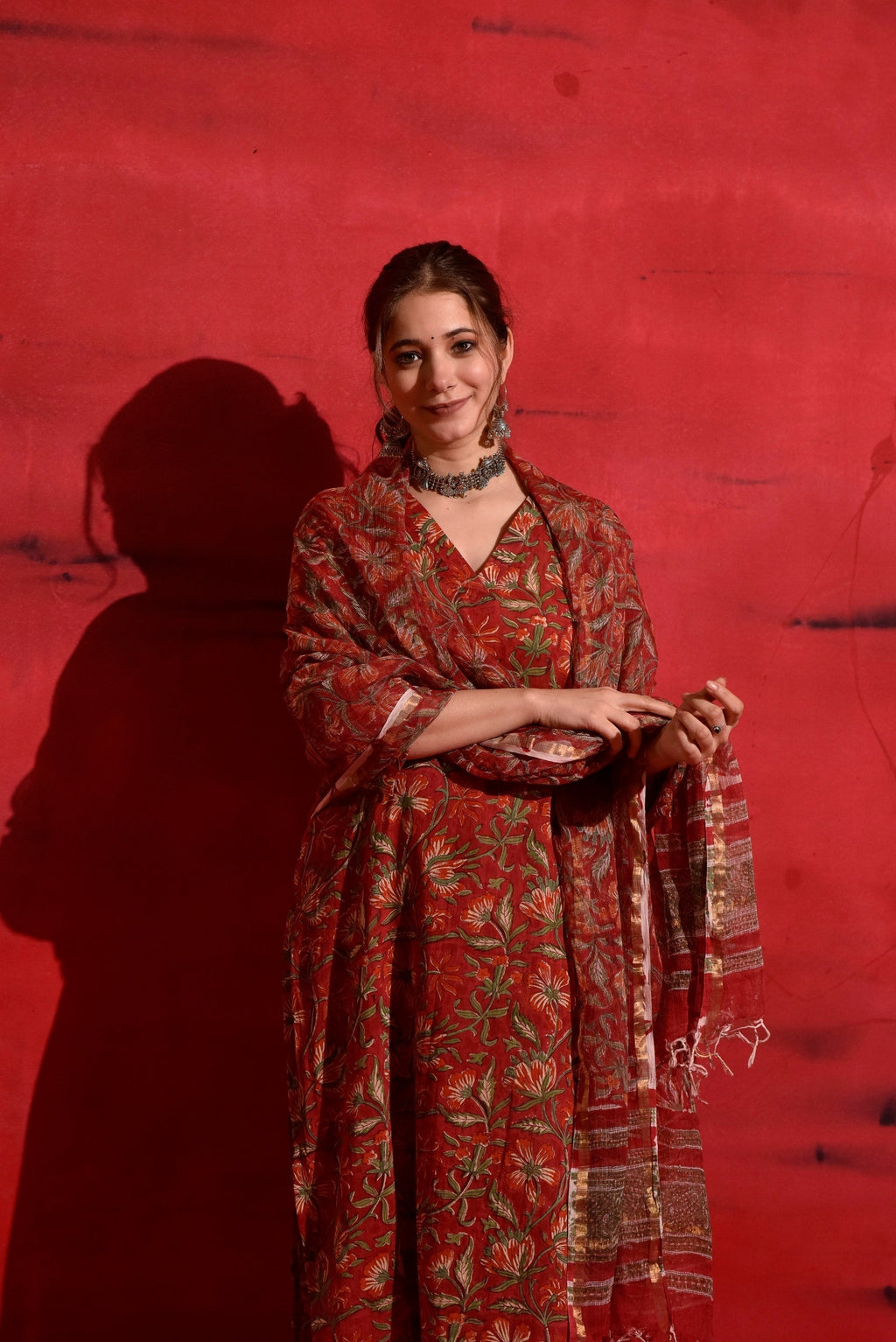 Red Kalamkari Suit Set