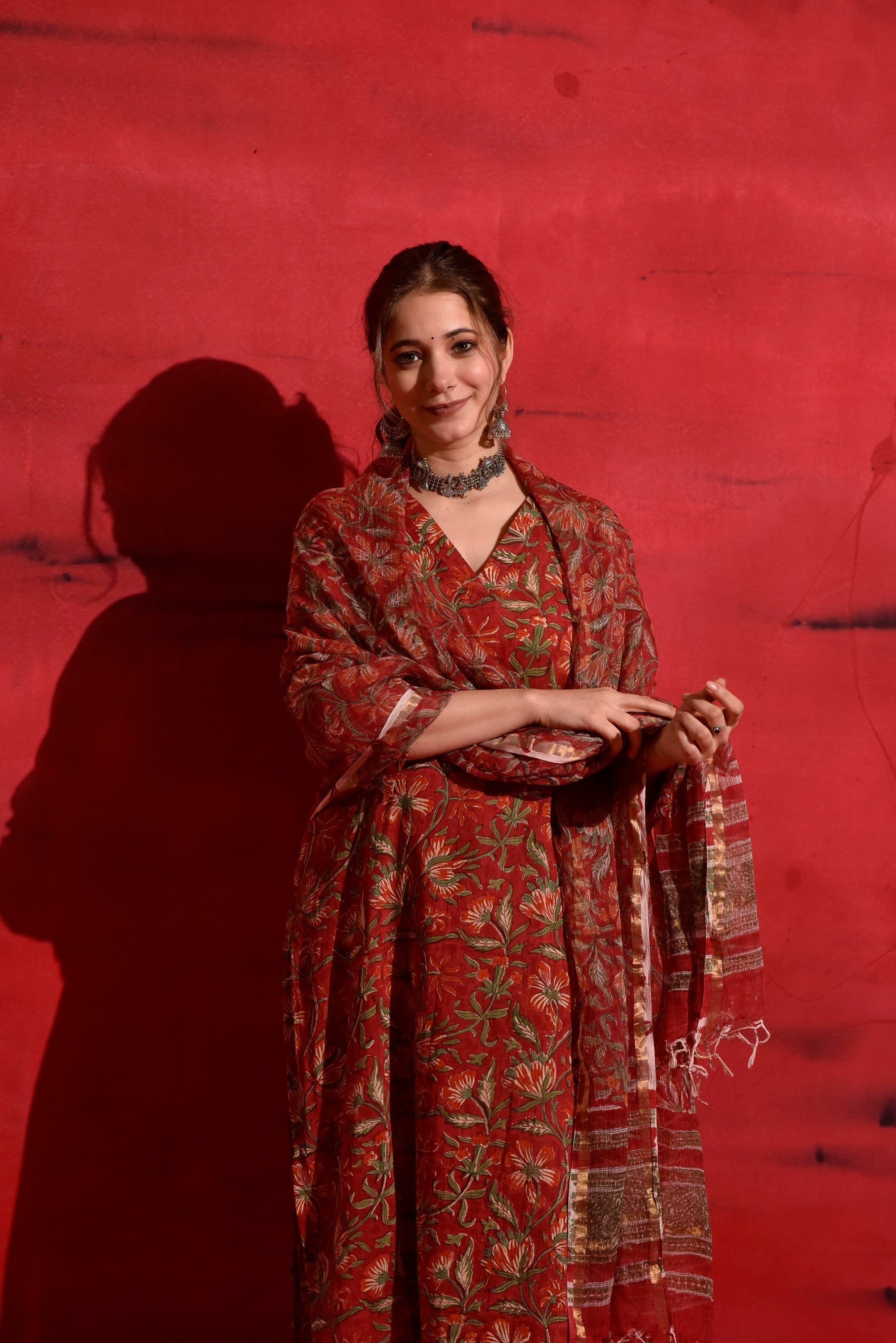 Red Kalamkari Suit Set