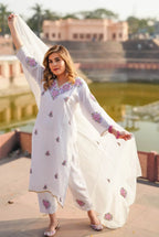 Siya White Chanderi Chikankari Suit Set