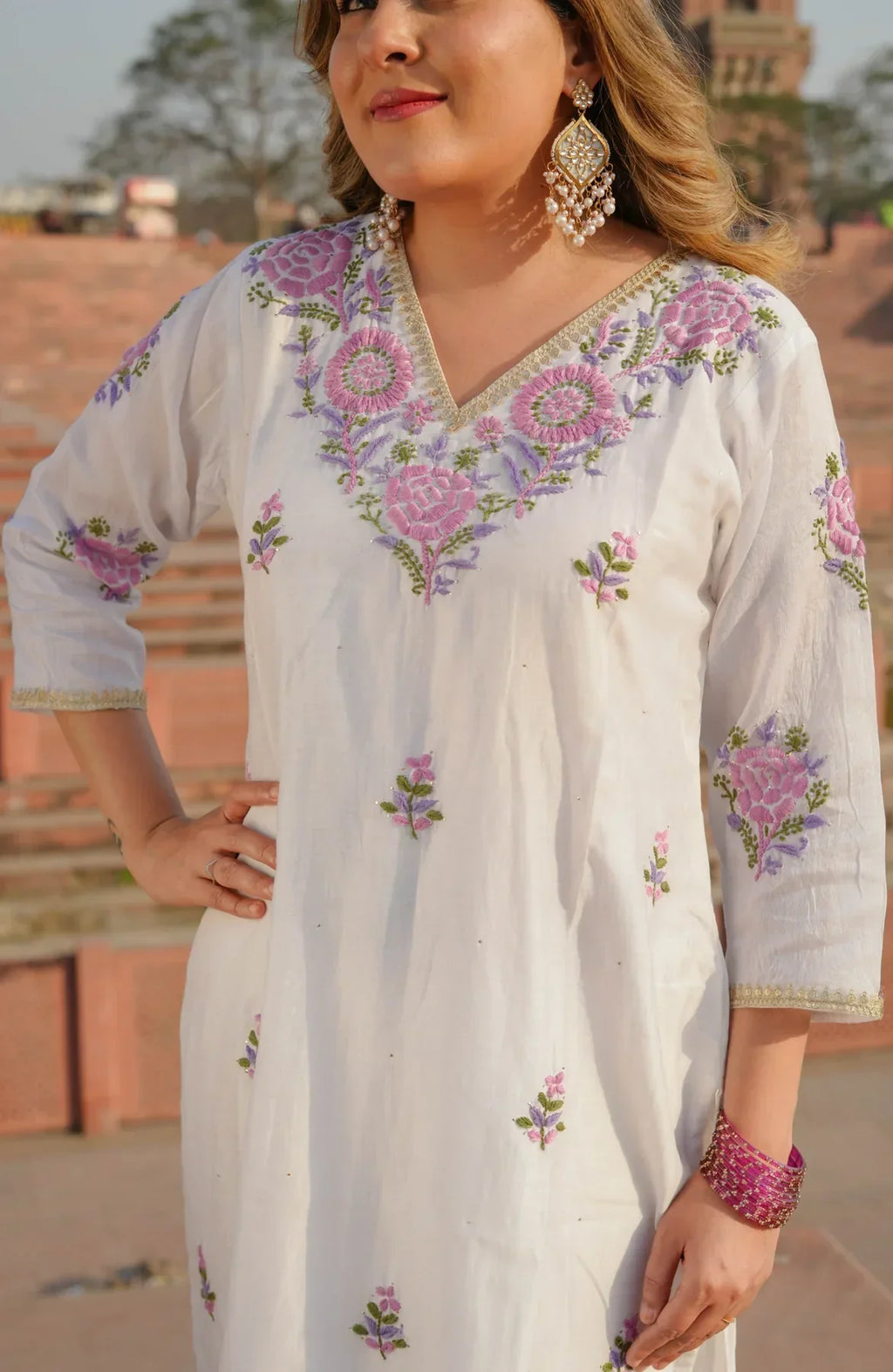 Siya White Chanderi Chikankari Suit Set