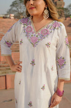 Siya White Chanderi Chikankari Suit Set