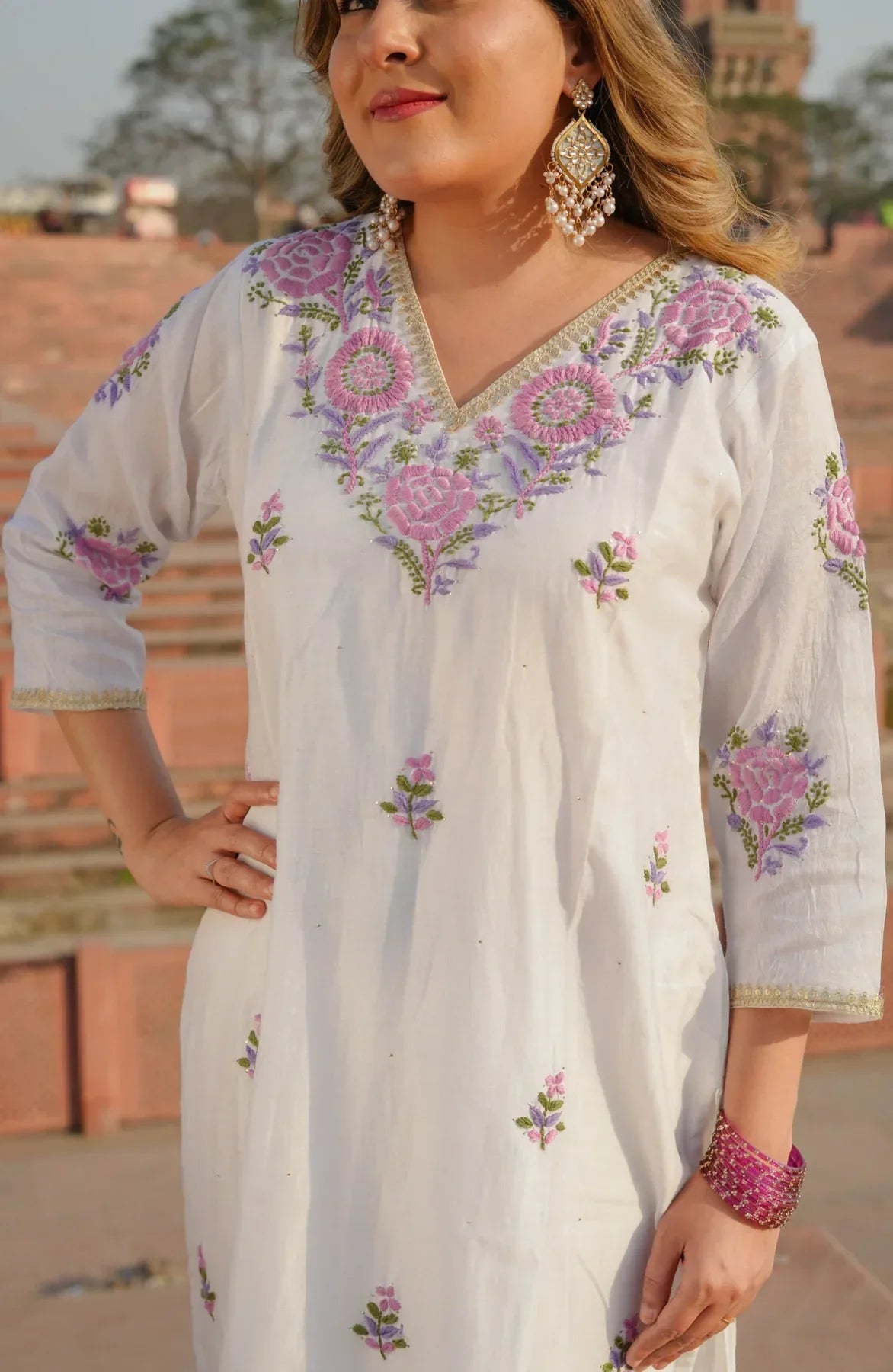Siya White Chanderi Chikankari Suit Set