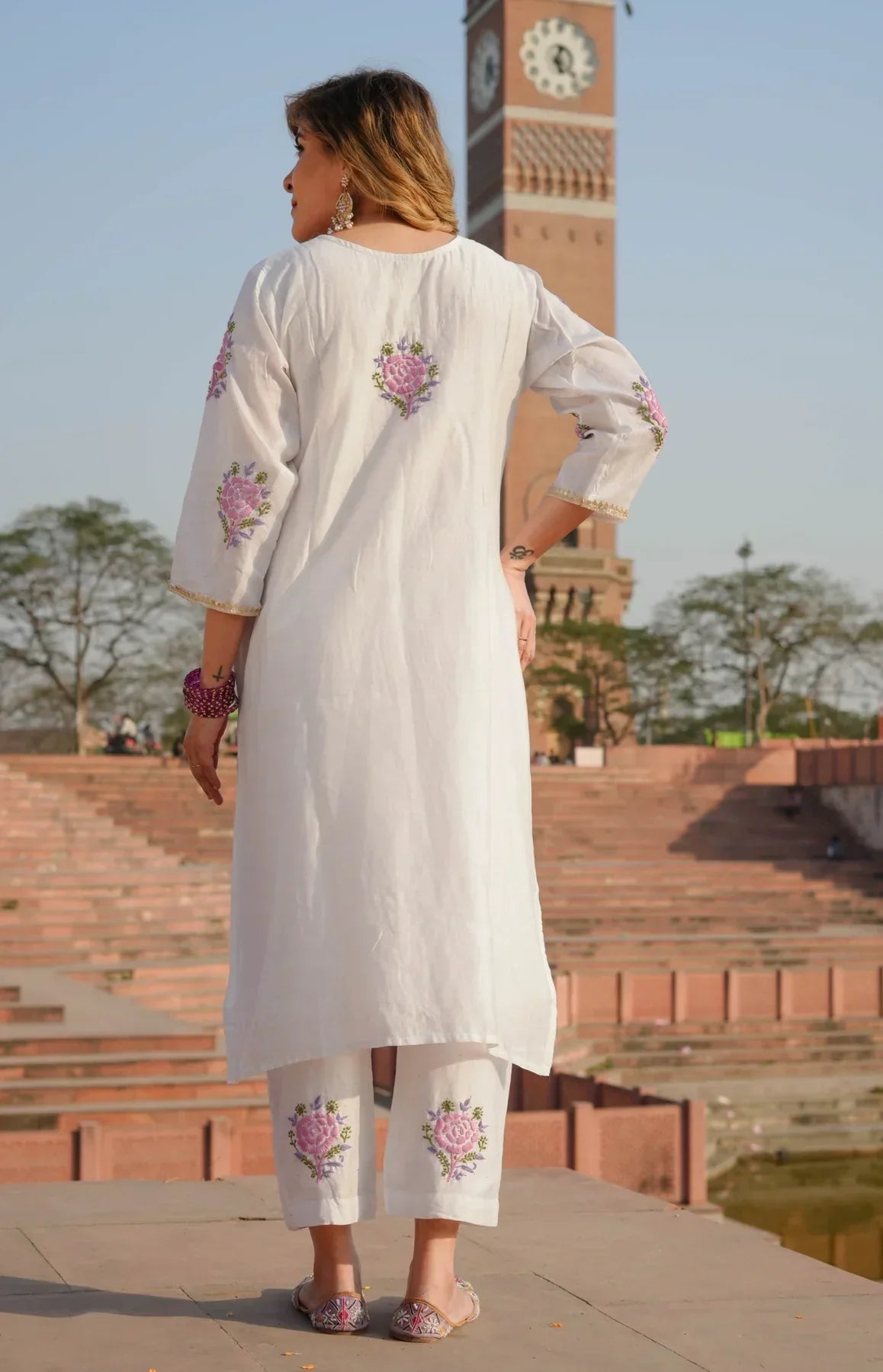 Siya White Chanderi Chikankari Suit Set