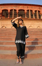Manika Black Rayon Chikankari Co-ord Set