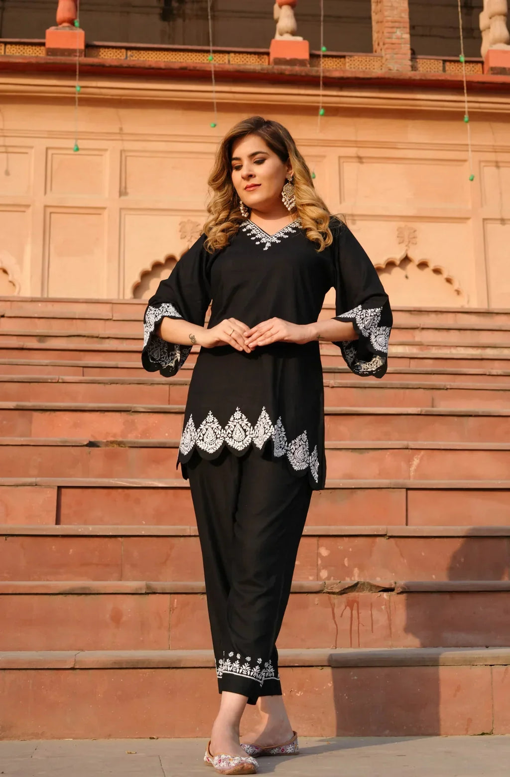 Manika Black Rayon Chikankari Co-ord Set