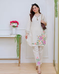 Ivory Rosé Garden Threadwork Cotton Co-ord