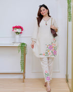 Ivory Rosé Garden Threadwork Cotton Co-ord